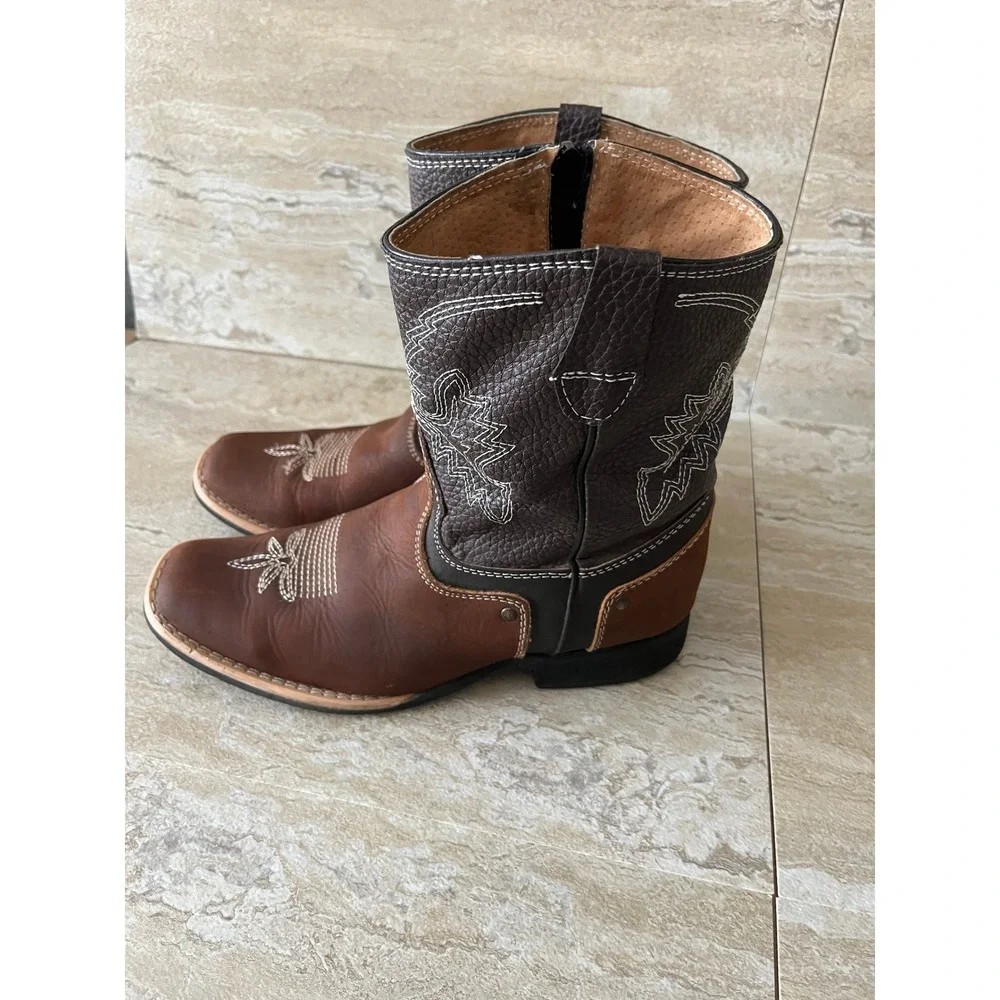 Carreta Boots Cowboy Boots Kids 21 Brown Leather Western Zipper Square Toe EX